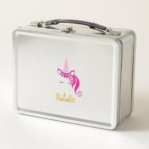 Kids Natalie Unicorn Shirt Girls Personalised Name Metal Lunch Box