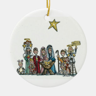 kids nativity scene ceramic ornament