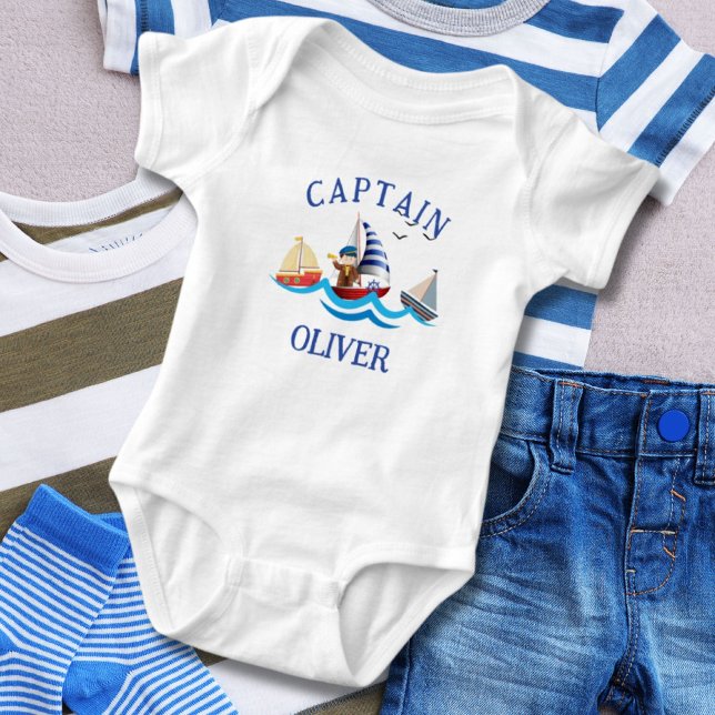Kids Nautical Boat Captain Personalised Baby Bodysuit (Creator Uploaded)