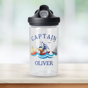 Kids Nautical Boat Captain Personalised Water Bottle