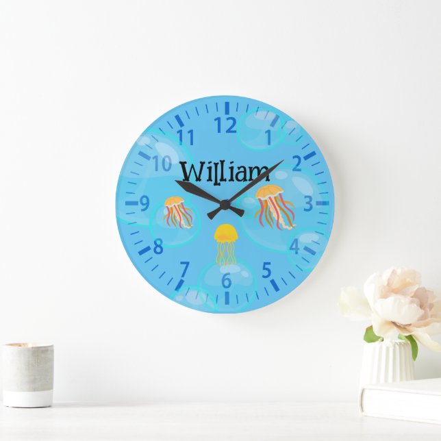 Kids Nautical Pattern Personalised Wall Large Clock (Home)