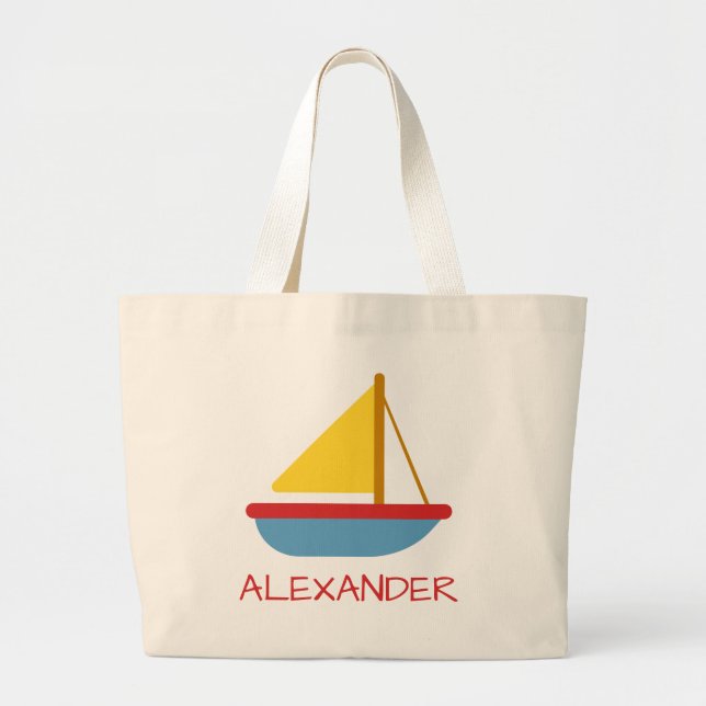 Kids Nautical Toy Sailboat Personalised Toy Large Tote Bag (Front)
