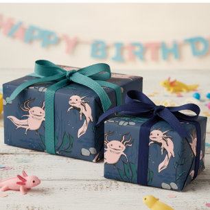 Kids Navy Green Underwater Axolotl Drawing Wrapping Paper