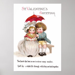 Kids 'Neath Umbrella Vintage Valentine Poster