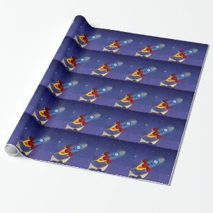 Kids Night Sky Rocket Ship Wrapping Paper