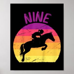 Kids Nine 9th Birthday Party Horse Rider Horseback Poster