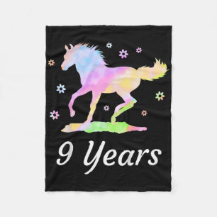 Kids Nine Years 9th Birthday Horse Rider Rainbow H Fleece Blanket