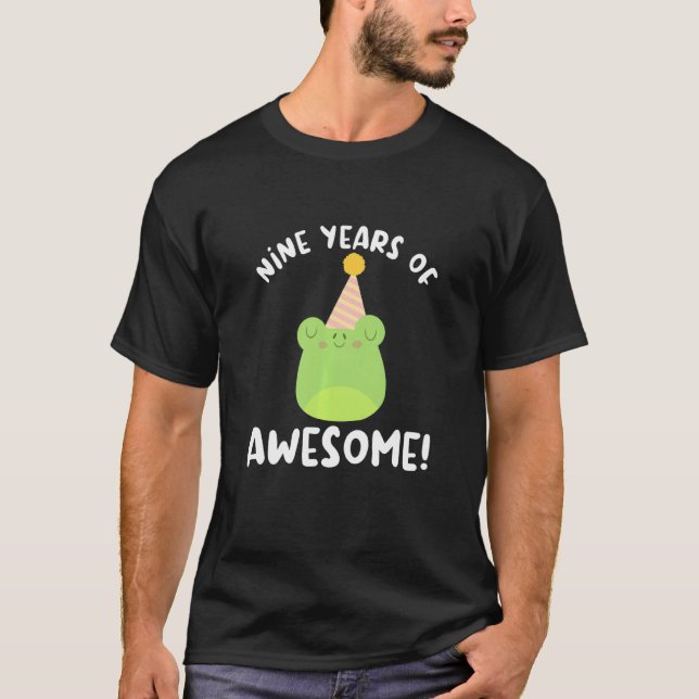 Kids Nine Years Of Awesome Frog Ninth Birthday 9 Y T-Shirt (Front)