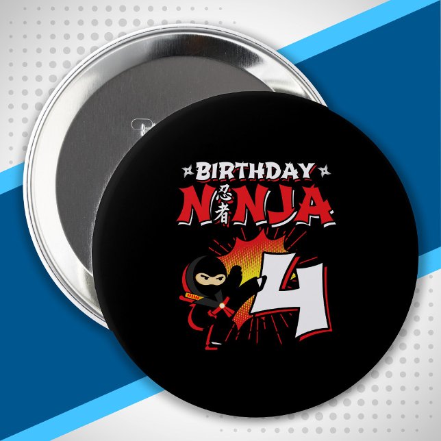 Kids Ninja Birthday Party Gift - 4 Year Old 10 Cm Round Badge (Creator Uploaded)