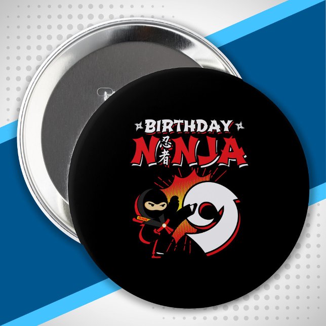 Kids Ninja Birthday Party Gift - 9 Year Old 10 Cm Round Badge (Creator Uploaded)