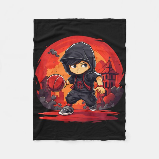 Kids Ninja Boy Playing Sketll  Fleece Blanket (Front)