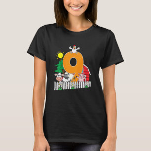 Kids Ninth 9th Birthday Farm Animal  Cow Pig Chick T-Shirt