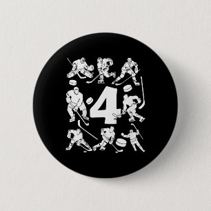 Kids Number 4 Years Ice Hockey 4th Birthday 6 Cm Round Badge