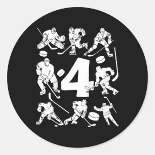 Kids Number 4 Years Ice Hockey 4th Birthday  Classic Round Sticker