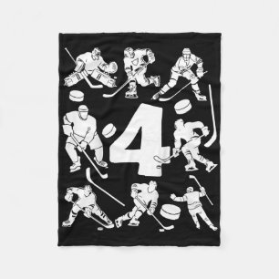 Kids Number 4 Years Ice Hockey 4th Birthday Fleece Blanket