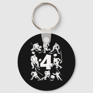 Kids Number 4 Years Ice Hockey 4th Birthday Key Ring