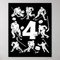 Kids Number 4 Years Ice Hockey 4th Birthday