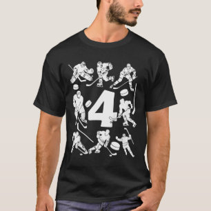 Kids Number 4 Years Ice Hockey 4th Birthday T-Shirt