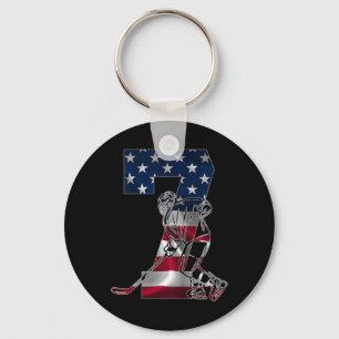 Kids Number 7 Years Ice Hockey 7th Birthday Key Ring