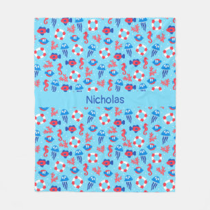 Kids Ocean Elements Pattern Personalised Fleece Blanket