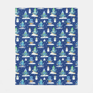 Kids Octopus Winter Sports Funny Animal  Fleece Blanket