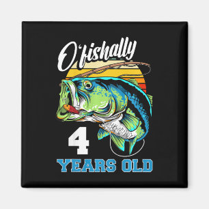Kids Ofishally 4 Years Old Fisherman 4th Birthday Magnet