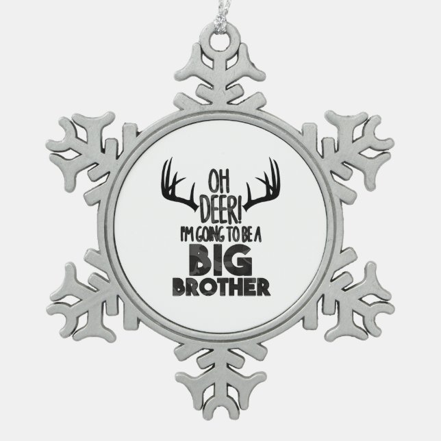 Kids Oh Deer Big Brother Hunting Pregnancy Announc Snowflake Pewter Christmas Ornament (Front)