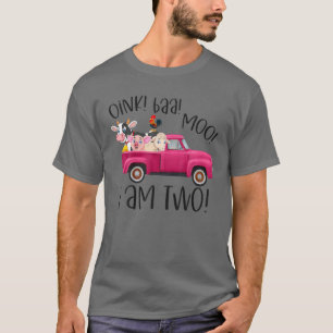 Kids Oink Baa Moo I Am Two Farm Animals Pink Truck T-Shirt