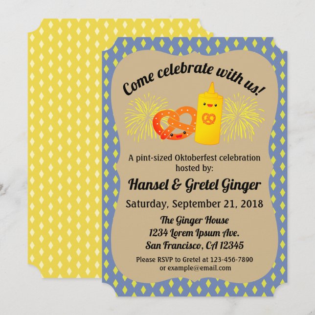 Kid's Oktoberfest Party Invitation with Pretzel (Front/Back)