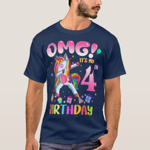 Kids OMG It's My 4th Birthday Girls Dabbing Unicor T-Shirt