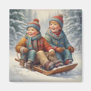Kids on a Sled Magnet