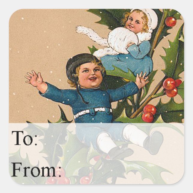 Kids on Holly Vintage Gift Tag (Front)