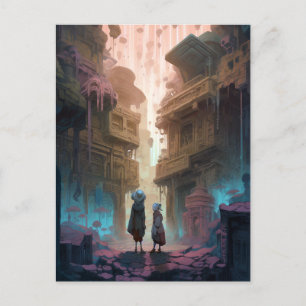 Kids On Old City Street Fantasy Art Postcard