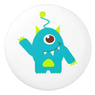 Kids one eyed alien aqua draw / doorknob ceramic knob