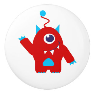 Kids one eyed alien draw or doorknob ceramic knob