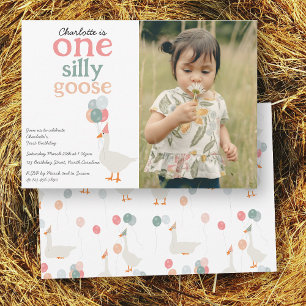 Kids One Silly Goose 1st Cute Photo Birthday Party Invitation