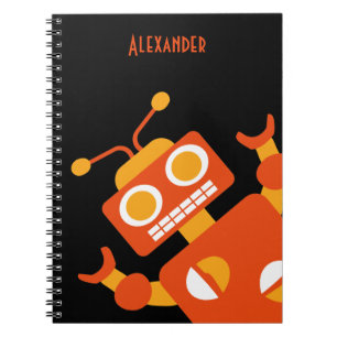 Kids Orange Black Robot Personalised Cool Modern Notebook