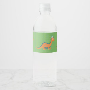 Kids orange dinosaur birthday boy water bottle label