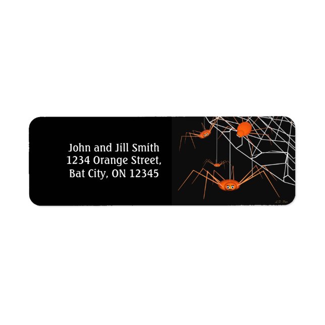 Kids Orange Halloween Spiders Return Address Label (Front)