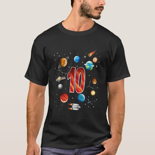 Kids Outer Space 10 Years Old 10th Birthday Boys P T-Shirt (Front)