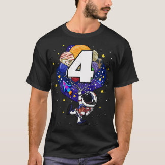 Kids Outer Space Astronaut 4th Birthday Boy 4 Year T-Shirt