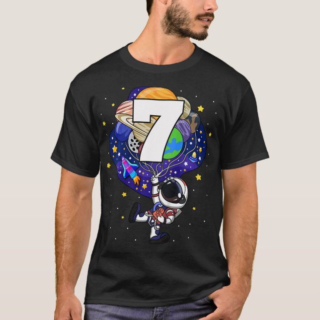 Kids Outer Space Astronaut 7th Birthday Boy 7 Year T-Shirt (Front)