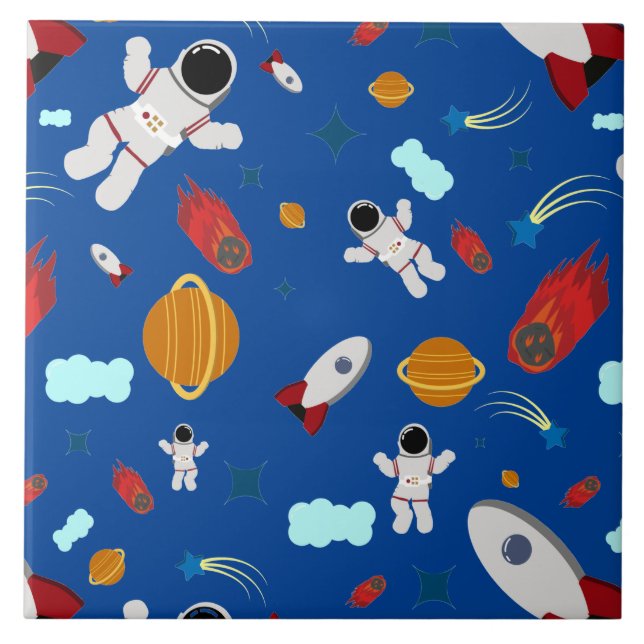 Kid's Outer Space & Astronaut Pattern Ceramic Tile (Front)