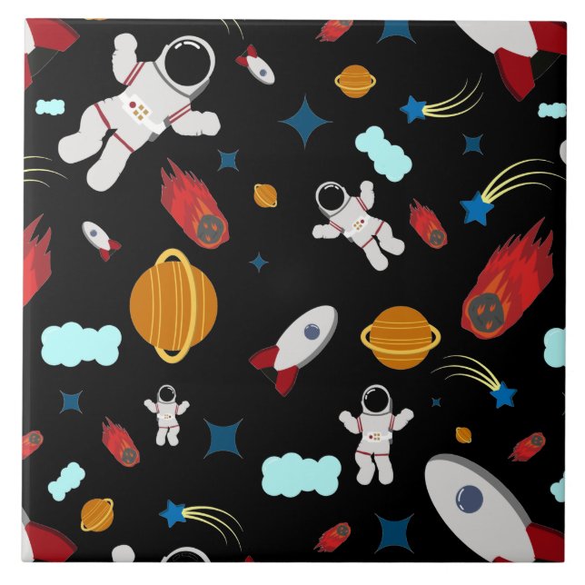 Kid's Outer Space & Astronaut Pattern Ceramic Tile (Front)