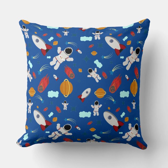 Kid's Outer Space & Astronaut Pattern Cushion (Front)