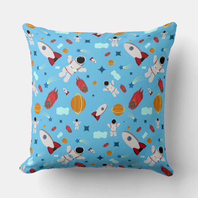 Kid's Outer Space & Astronaut Pattern Cushion (Front)
