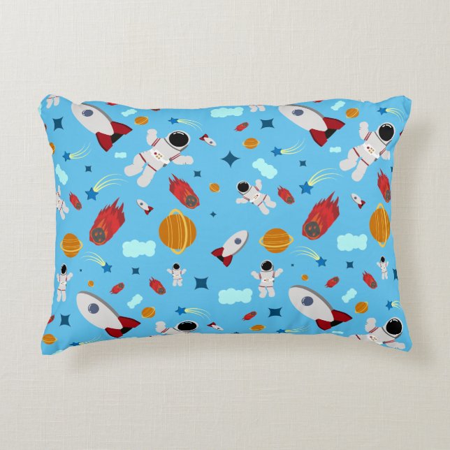 Kid's Outer Space & Astronaut Pattern Decorative Cushion (Front)