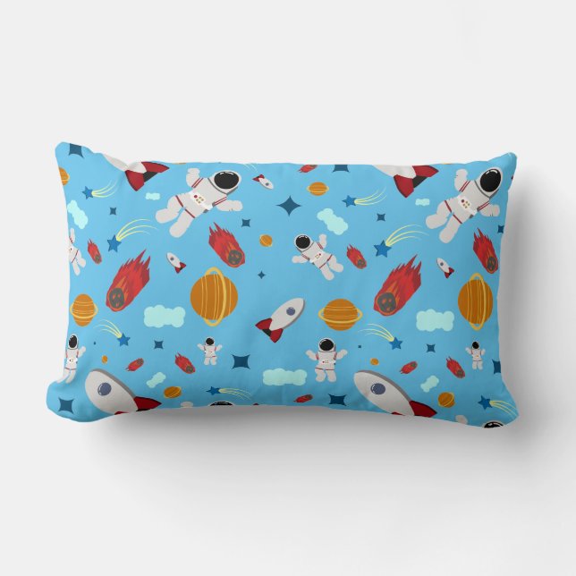 Kid's Outer Space & Astronaut Pattern Lumbar Cushion (Front)