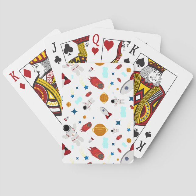 Kid's Outer Space & Astronaut Pattern Playing Cards (Back)