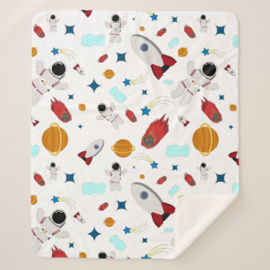 Kid's Outer Space & Astronaut Pattern Sherpa Blanket